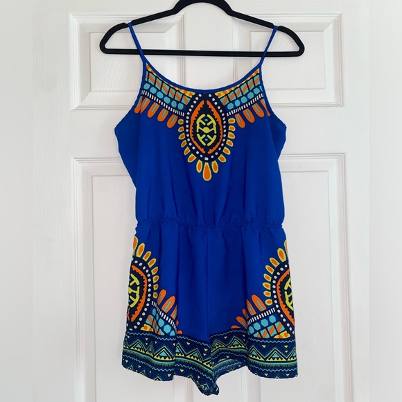 Dashiki Blue Geometric Romper - Picture 3 of 6